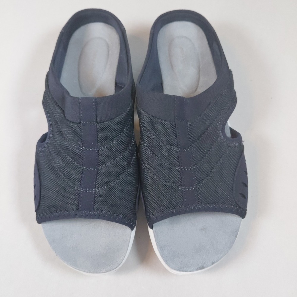 Easy Spirit Traciee Sz 10 Lightweight Flat Slip On Sandals Navy Blue Slide